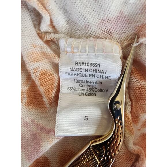 YOUNG FABULOUS & BROKE Pink Orange Short Sleeve 100% Linen Tie Dye Tee SZ S - Picture 6 of 7